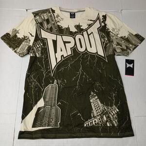 Tapout NWT Men’s AOP MMA Shirt Cotton Size 2XL Olive Cream